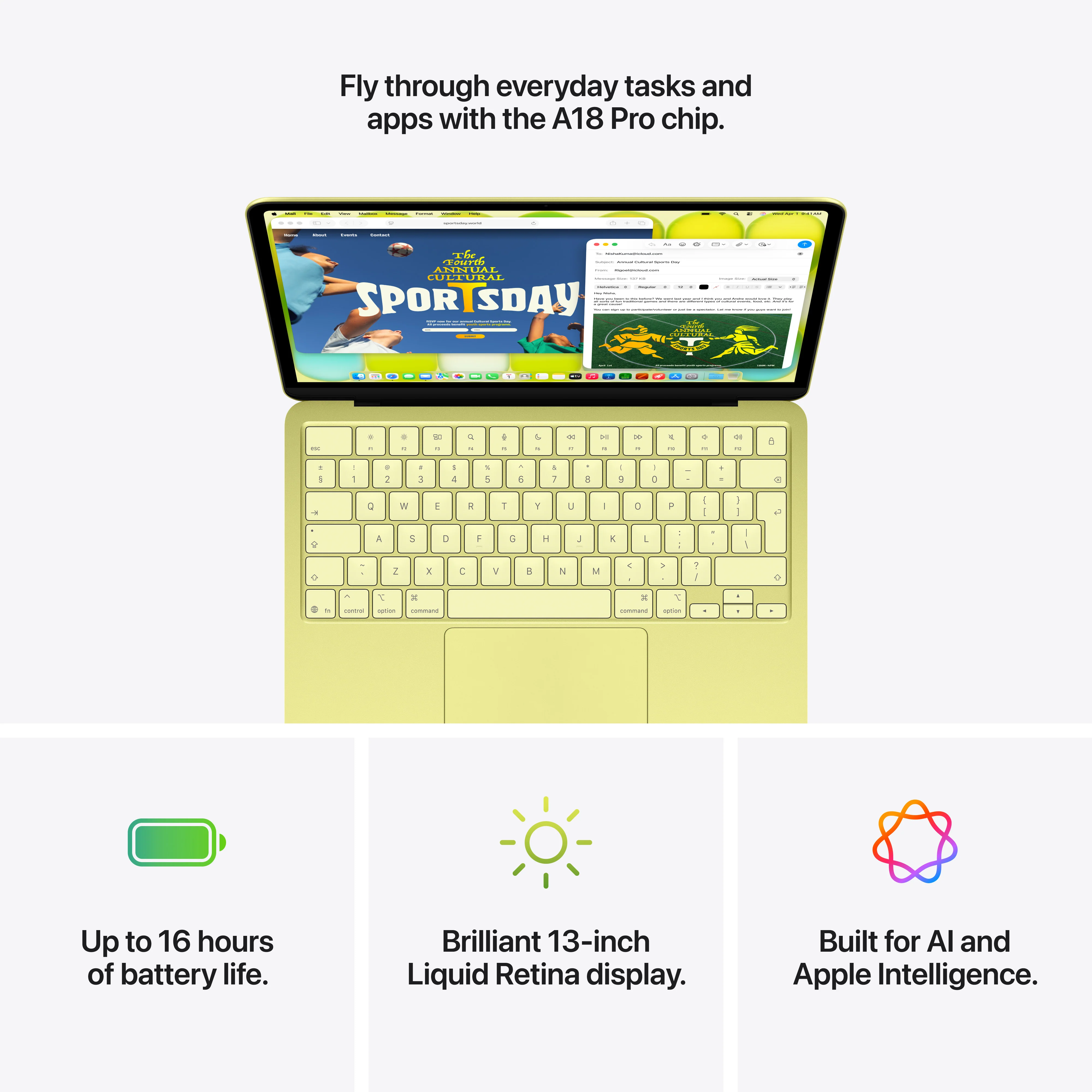 MacBook Neo de 13 polegadas: Processador A18 Pro da Apple com CPU 6_Core e GPU 5_Core, Magic Keyboard, 256 GB SSD - Cítrico - Image 9