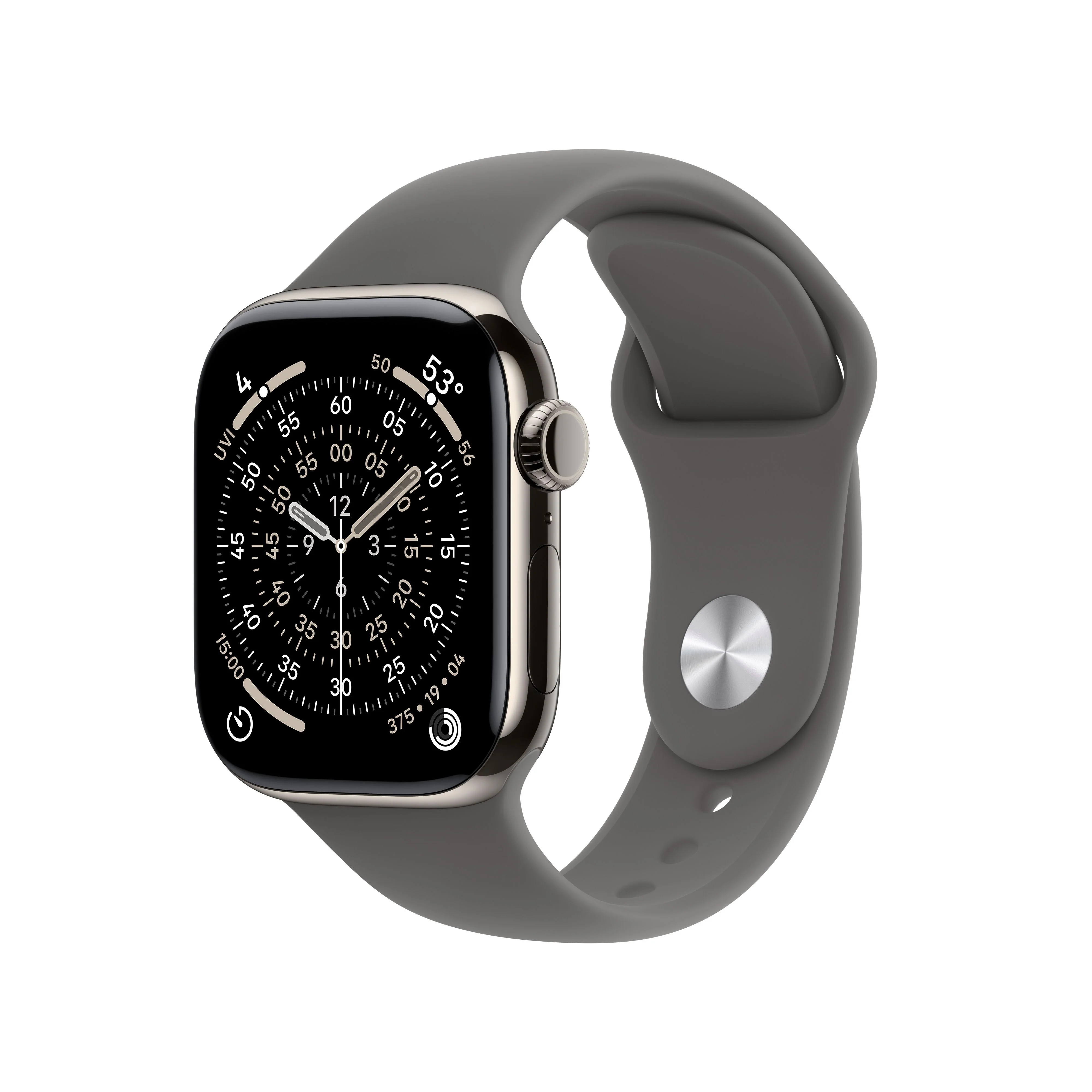Apple Watch Series 11 GPS + Cellular, Caixa em titânio natural de 42 mm com Bracelete desportiva cinzento rocha - S/M