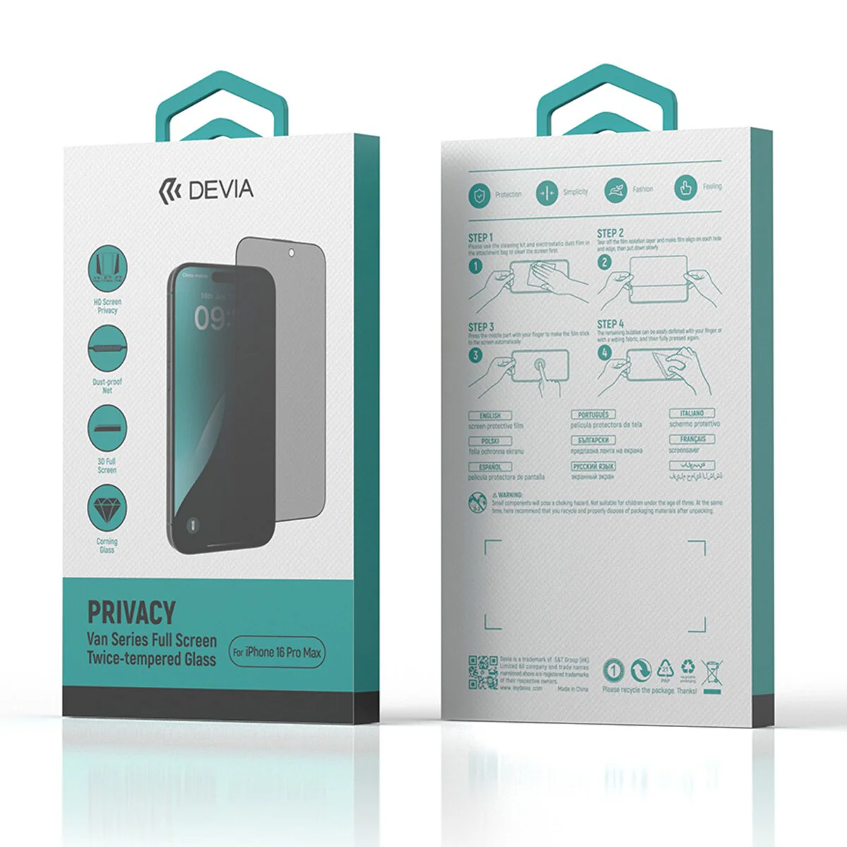 Vidro temperado Devia Full Face Privacy Van iPhone 16 Pro Max Preto (1 pc) - Image 2